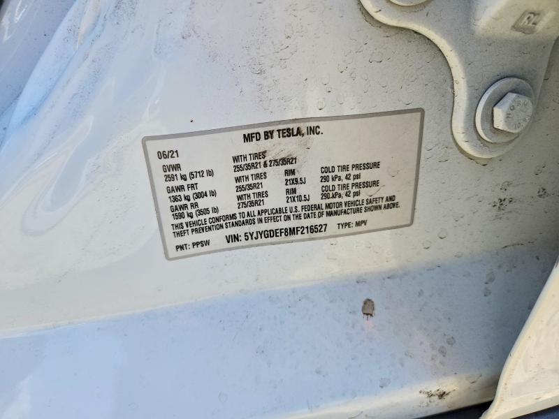 58058066 :رقم المزاد ، 5YJYGDEF8MF216527 vin ، 2021 Tesla Model Y مزاد بيع
