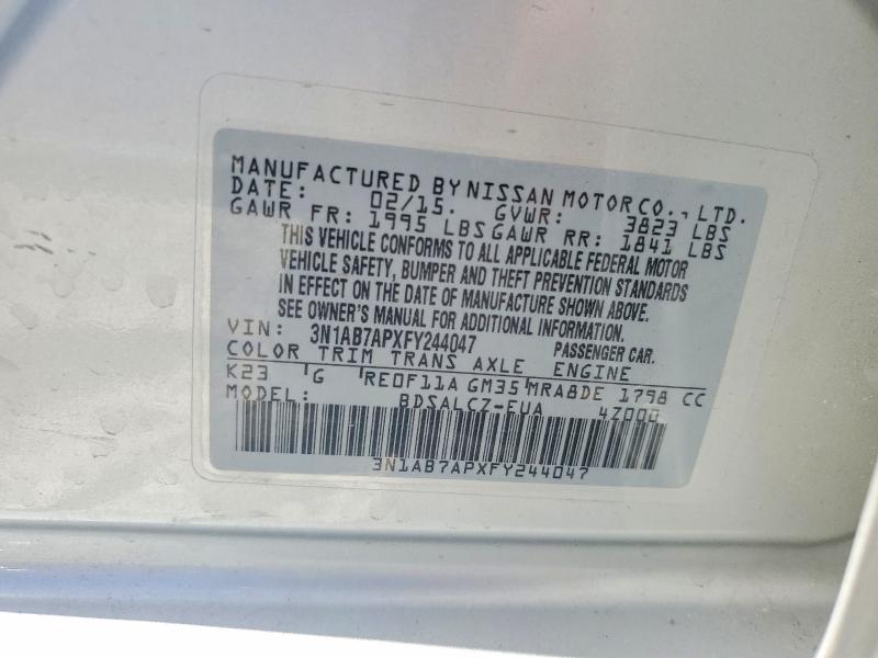 Продажа на аукционе авто 2015 Nissan Sentra, vin: 3N1AB7APXFY244047, номер лота: 56809356