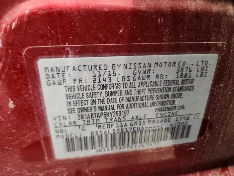 Aukcja sprzedaży 2019 Nissan Sentra, vin: 3N1AB7AP8KY269197, numer aukcji: 56821326