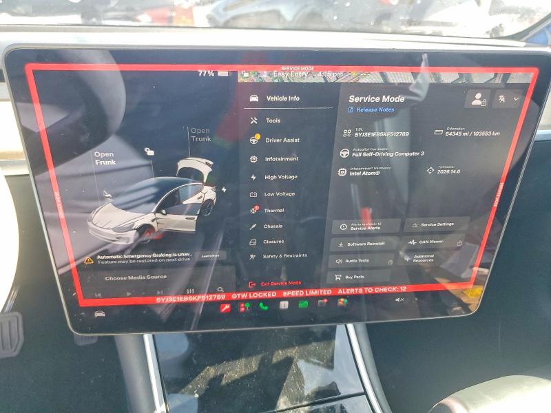 56042406 :رقم المزاد ، 5YJ3E1EB5KF512789 vin ، 2019 Tesla Model 3 مزاد بيع