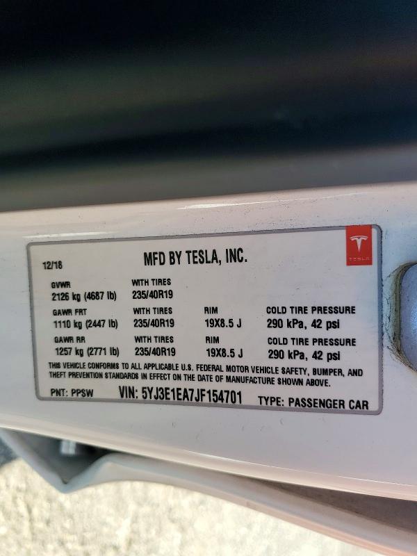 Aukcja sprzedaży 2018 Tesla Model 3, vin: 5YJ3E1EA7JF154701, numer aukcji: 55797336