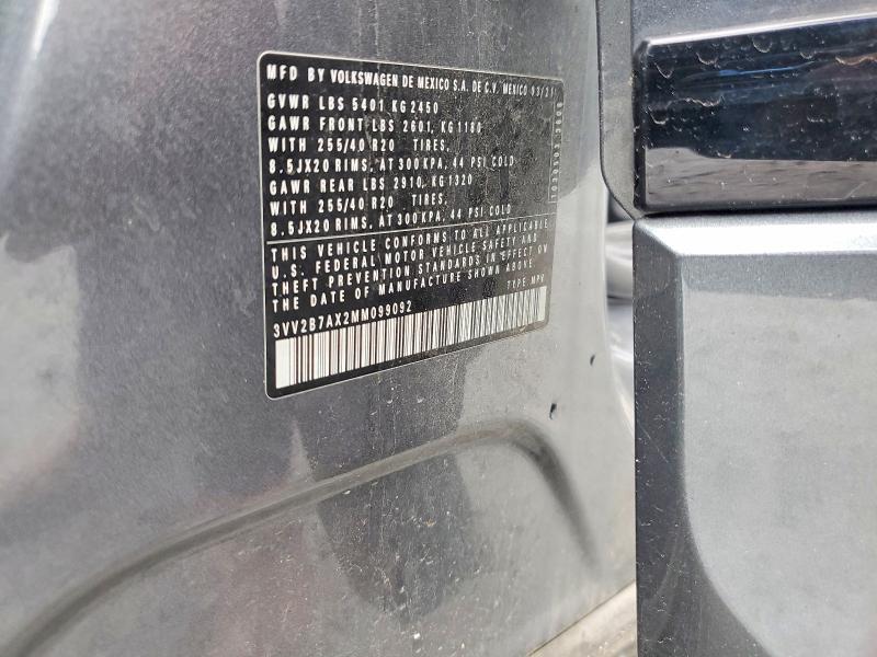 2021 Volkswagen Tiguan მანქანა იყიდება აუქციონზე, vin: 3VV2B7AX2MM099092, აუქციონის ნომერი: 55924236
