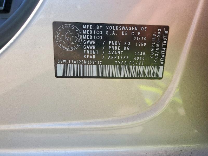 Aukcja sprzedaży 2014 Volkswagen Jetta, vin: 3VWLL7AJ2EM259112, numer aukcji: 58755026