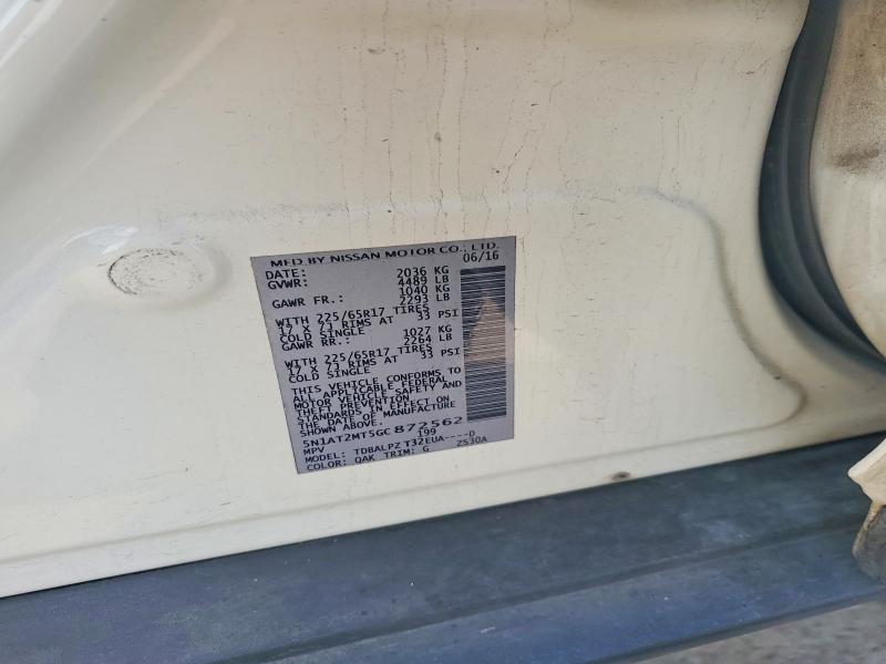 2016 Nissan Rogue მანქანა იყიდება აუქციონზე, vin: 5N1AT2MT5GC872562, აუქციონის ნომერი: 58813006