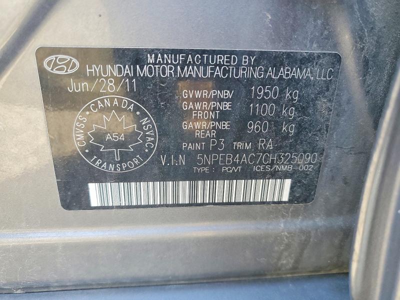 Aukcja sprzedaży 2012 Hyundai Sonata, vin: 5NPEB4AC7CH325090, numer aukcji: 55890986