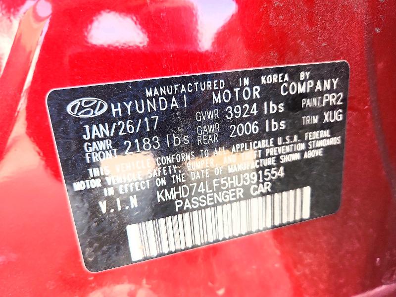 55937476 :رقم المزاد ، KMHD74LF5HU391554 vin ، 2017 Hyundai Elantra مزاد بيع