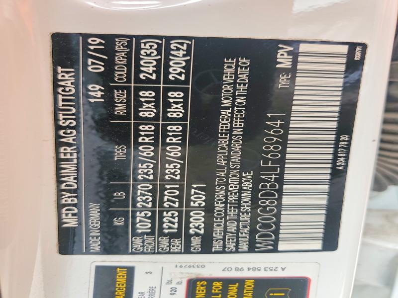 55625166 :رقم المزاد ، WDC0G8DB4LF689641 vin ، 2020 Mercedes-benz Glc مزاد بيع