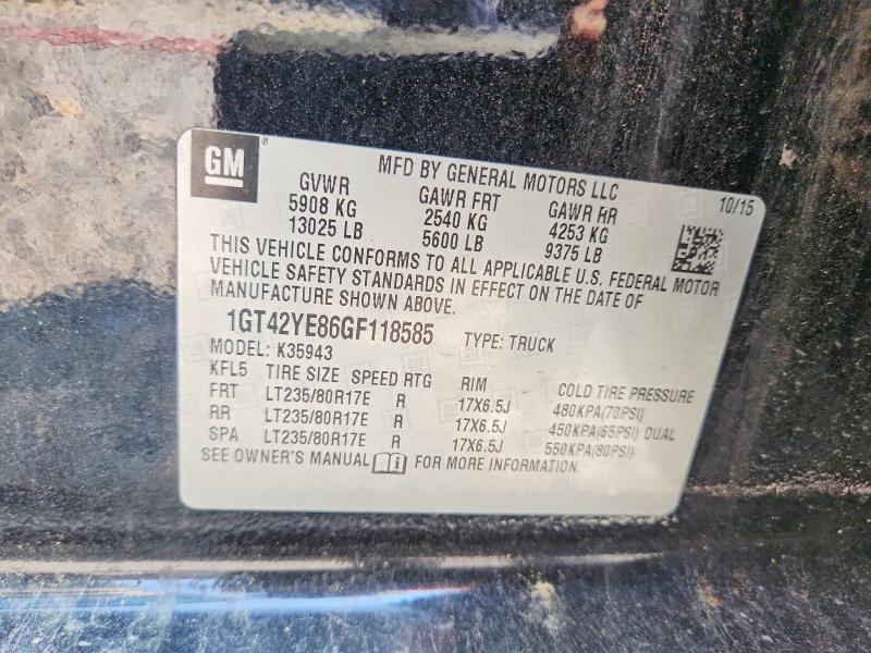 55930056 :رقم المزاد ، 1GT42YE86GF118585 vin ، 2016 Gmc Sierra مزاد بيع
