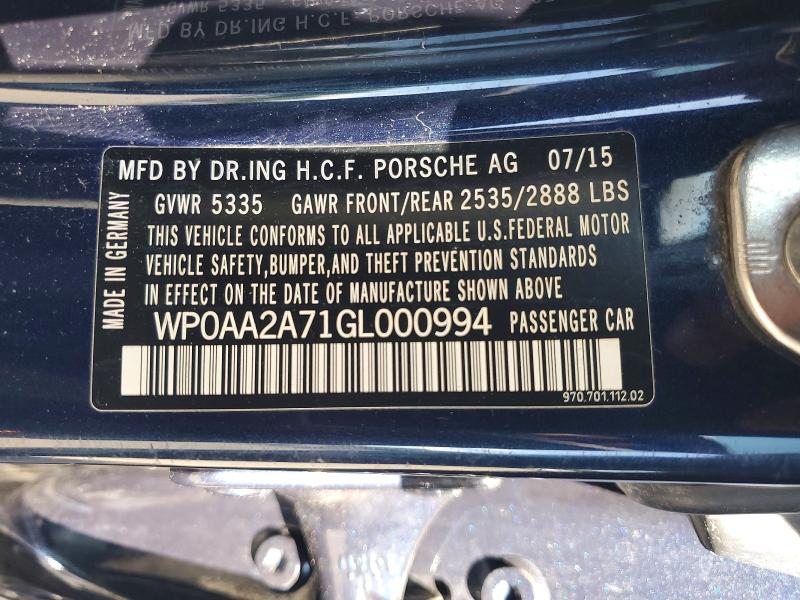 55467276 :رقم المزاد ، WP0AA2A71GL000994 vin ، 2016 Porsche Panamera مزاد بيع