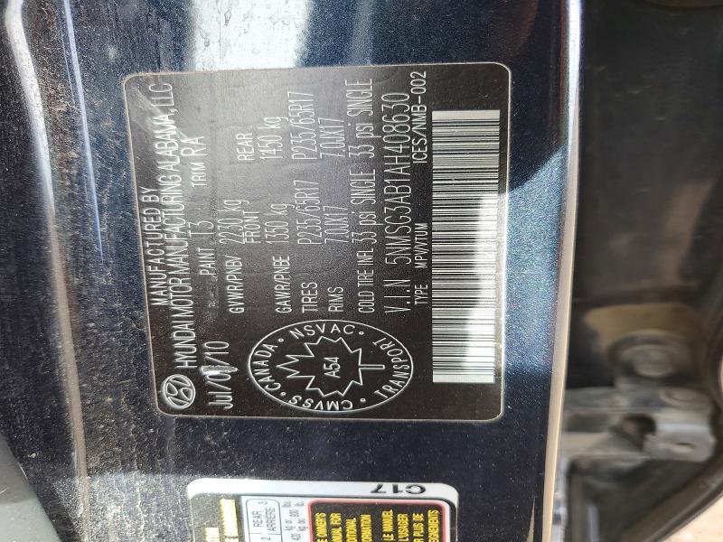 2010 Hyundai Santa Fe მანქანა იყიდება აუქციონზე, vin: 5NMSG3AB1AH408630, აუქციონის ნომერი: 56795146