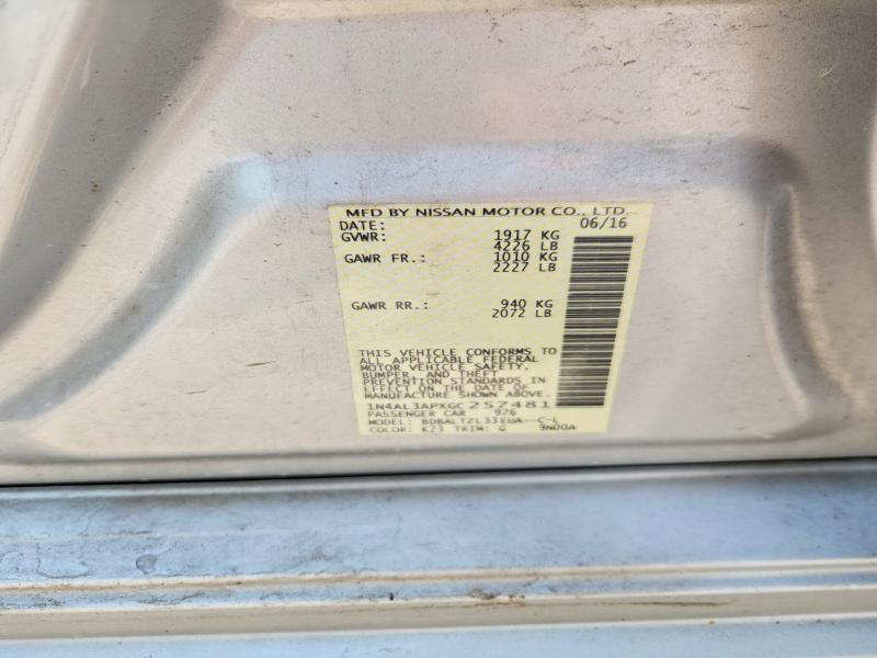 2016 Nissan Altima მანქანა იყიდება აუქციონზე, vin: 1N4AL3APXGC257481, აუქციონის ნომერი: 56738856