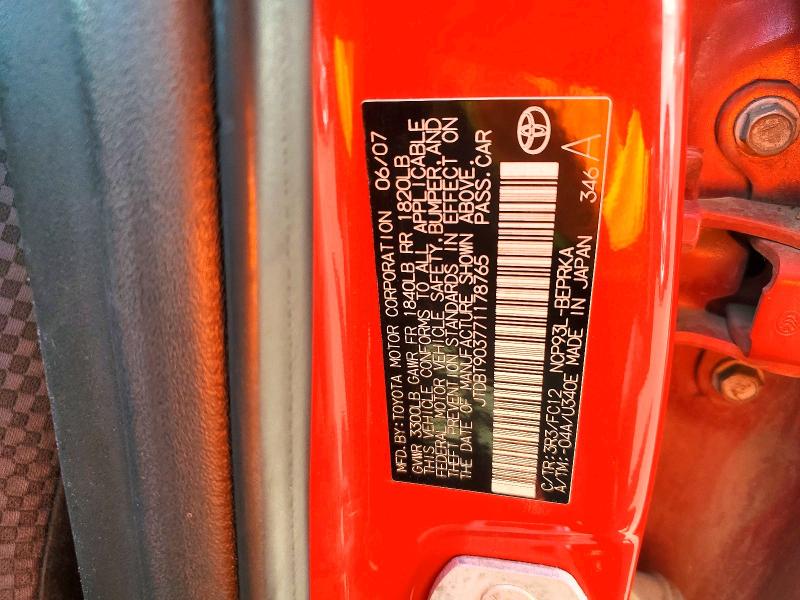 Продаж на аукціоні авто 2007 Toyota Yaris, vin: JTDBT903771178765, номер лоту: 55952686