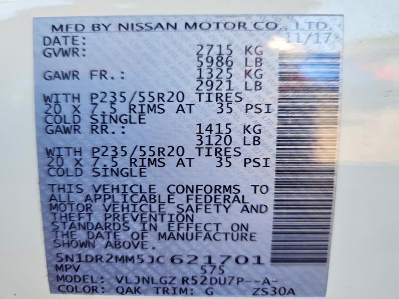 55779326 :رقم المزاد ، 5N1DR2MM5JC621701 vin ، 2018 Nissan Pathfinder مزاد بيع