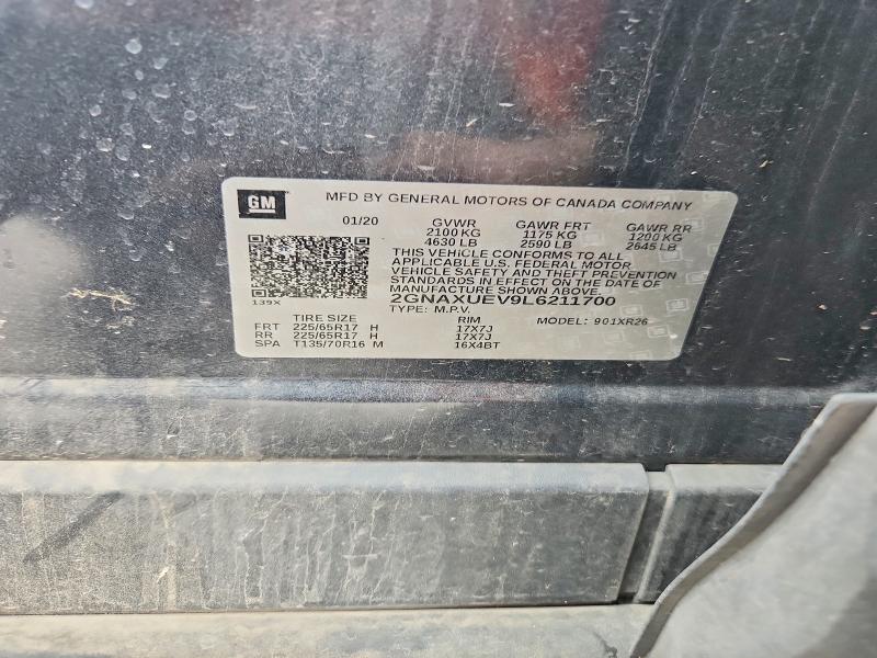 56566056 :رقم المزاد ، 2GNAXUEV9L6211700 vin ، 2020 Chevrolet Equinox مزاد بيع