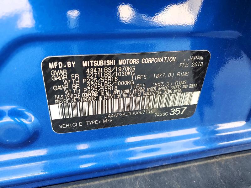 55942066 :رقم المزاد ، JA4AP3AU9JU007116 vin ، 2018 Mitsubishi Outlander Sport مزاد بيع