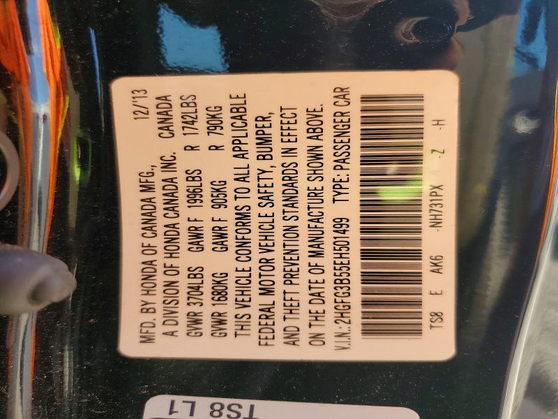 Продаж на аукціоні авто 2014 Honda Civic, vin: 2HGFG3B55EH501499, номер лоту: 57408386