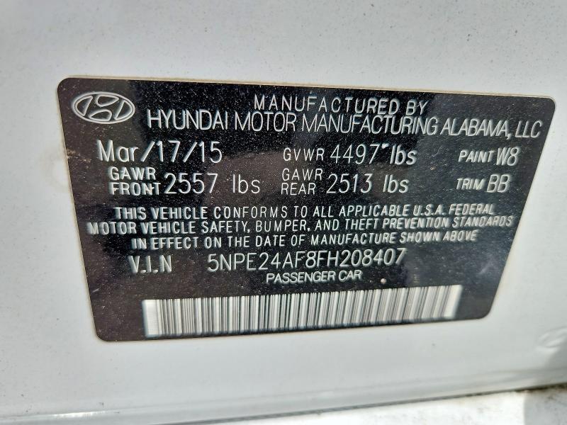 2015 Hyundai Sonata მანქანა იყიდება აუქციონზე, vin: 5NPE24AF8FH208407, აუქციონის ნომერი: 57757306