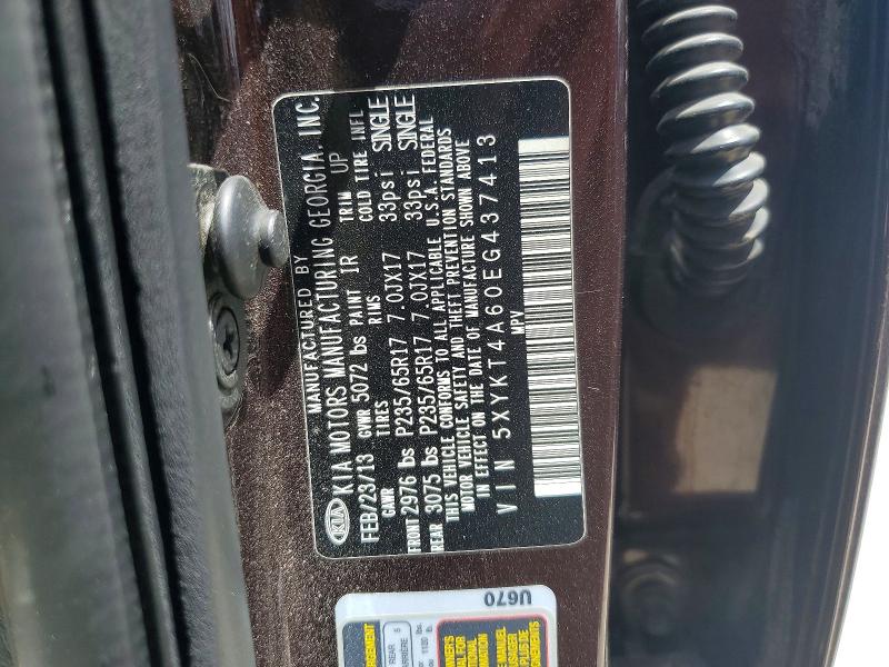 Aukcja sprzedaży 2014 Kia Sorento, vin: 5XYKT4A60EG437413, numer aukcji: 58825696