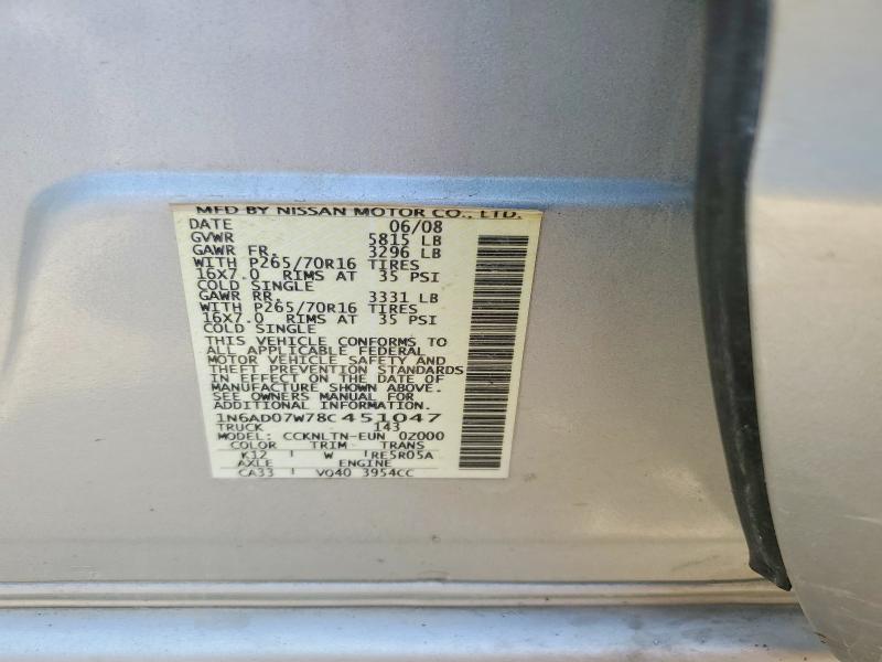 51831696 :رقم المزاد ، 1N6AD07W78C451047 vin ، 2008 Nissan Frontier مزاد بيع