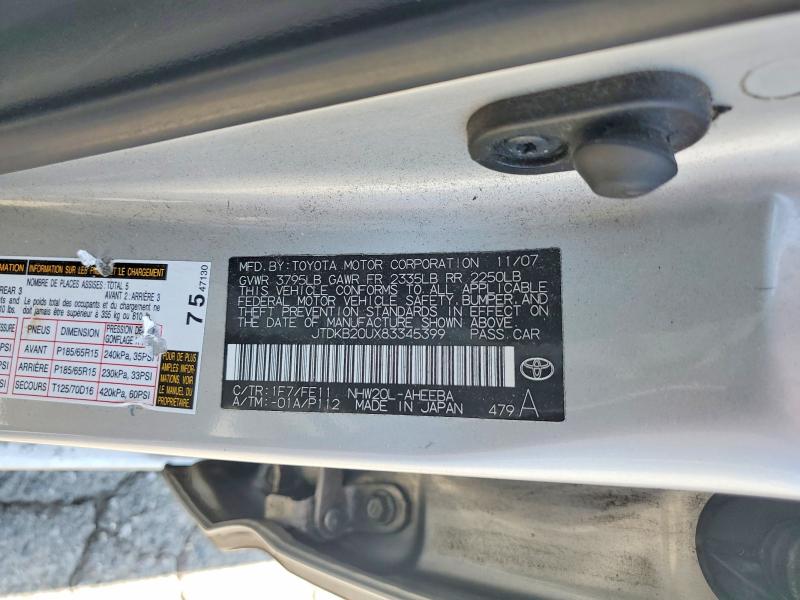 56365396 :رقم المزاد ، JTDKB20UX83345399 vin ، 2008 Toyota Prius مزاد بيع