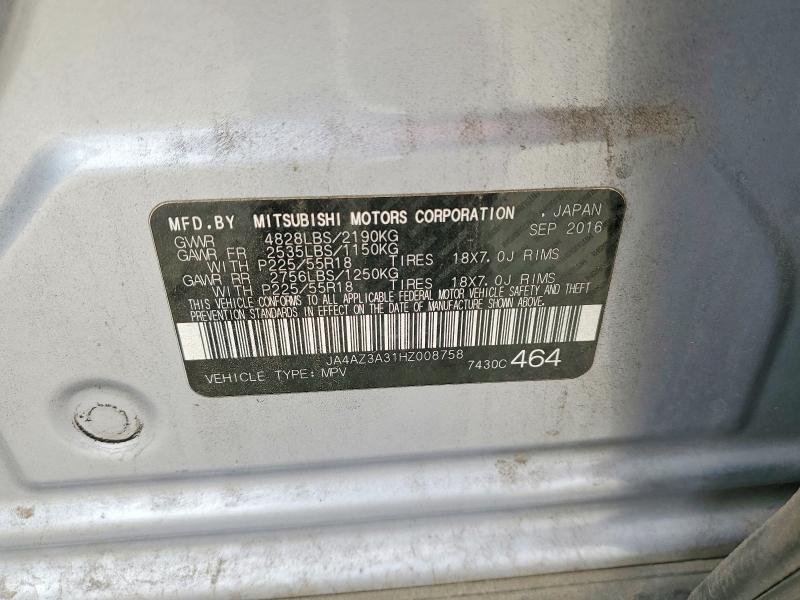 Aukcja sprzedaży 2017 Mitsubishi Outlander, vin: JA4AZ3A31HZ008758, numer aukcji: 55838436