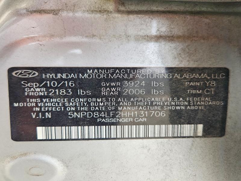 56489076 :رقم المزاد ، 5NPD84LF2HH131706 vin ، 2017 Hyundai Elantra مزاد بيع