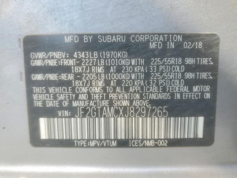 2018 Subaru Crosstrek მანქანა იყიდება აუქციონზე, vin: JF2GTAMCXJ8297265, აუქციონის ნომერი: 57565946