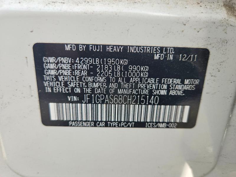 Aukcja sprzedaży 2012 Subaru Impreza, vin: JF1GPAS68CH215140, numer aukcji: 56514446