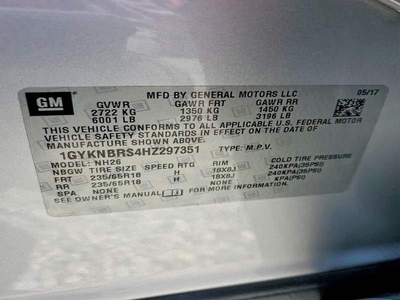 2017 Cadillac Xt5 მანქანა იყიდება აუქციონზე, vin: 1GYKNBRS4HZ297351, აუქციონის ნომერი: 55378546