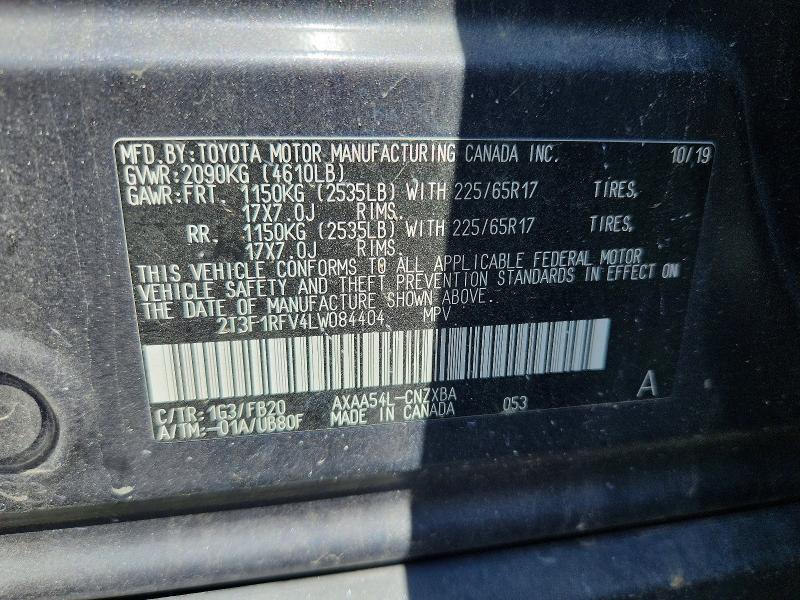 Aukcja sprzedaży 2020 Toyota Rav4, vin: 2T3F1RFV4LW084404, numer aukcji: 55628456