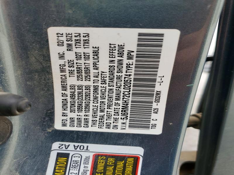 2012 Honda Cr-v მანქანა იყიდება აუქციონზე, vin: 5J6RM4H72CL020574, აუქციონის ნომერი: 58808736