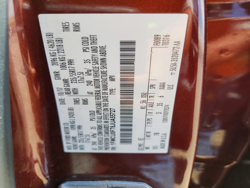 Aukcja sprzedaży 2018 Ford Escape, vin: 1FMCU0F78JUA55727, numer aukcji: 57207276