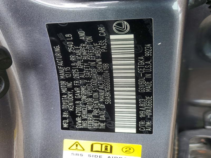 57837506 :رقم المزاد ، 58ABK1GG6GU004198 vin ، 2016 Lexus Es مزاد بيع