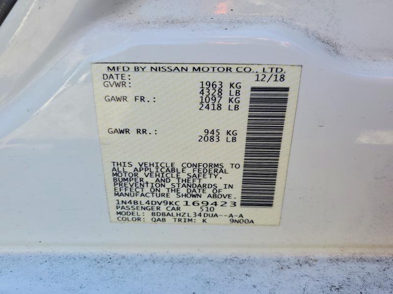 2019 Nissan Altima მანქანა იყიდება აუქციონზე, vin: 1N4BL4DV9KC169423, აუქციონის ნომერი: 57549036