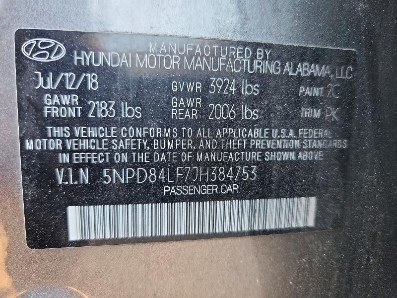 55722356 :رقم المزاد ، 5NPD84LF7JH384753 vin ، 2018 Hyundai Elantra مزاد بيع