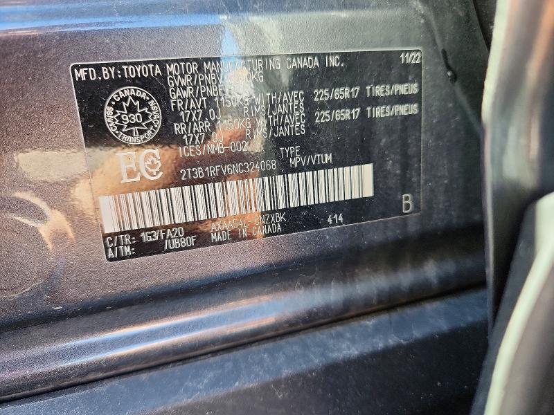 Aukcja sprzedaży 2022 Toyota Rav4, vin: 2T3B1RFV6NC324068, numer aukcji: 58518316