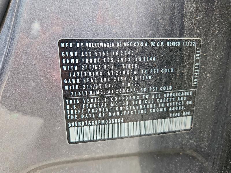 57938596 :رقم المزاد ، 3VVRB7AX9PM035084 vin ، 2023 Volkswagen Tiguan مزاد بيع