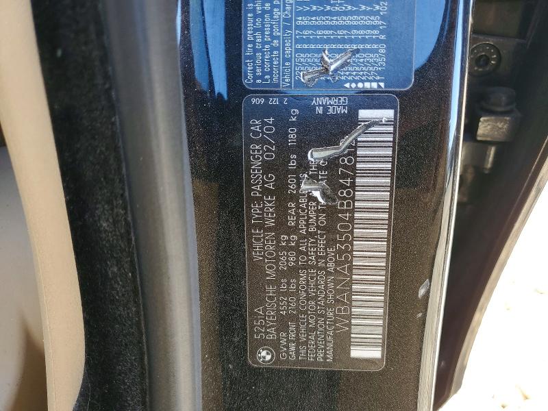 55721576 :رقم المزاد ، WBANA53504B847812 vin ، 2004 Bmw 525 مزاد بيع