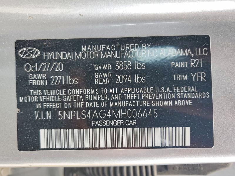 Продажа на аукционе авто 2021 Hyun Elantra, vin: 5NPLS4AG4MH006645, номер лота: 58320536