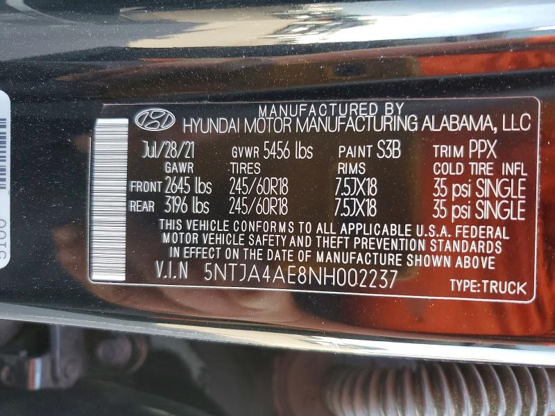 56072636 :رقم المزاد ، 5NTJA4AE8NH002237 vin ، 2022 Hyundai Santa Cruz مزاد بيع