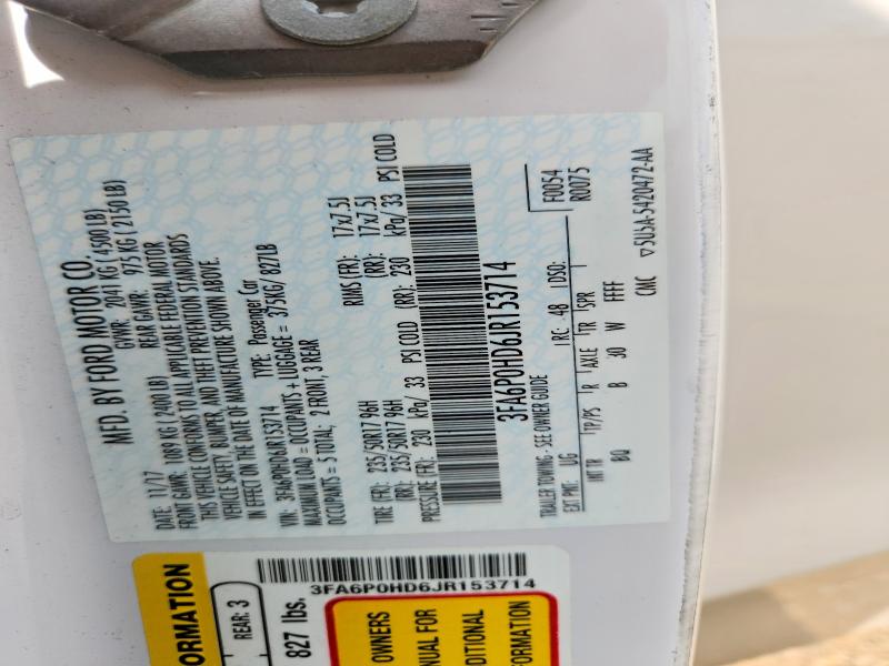 Aukcja sprzedaży 2018 Ford Fusion, vin: 3FA6P0HD6JR153714, numer aukcji: 58639056