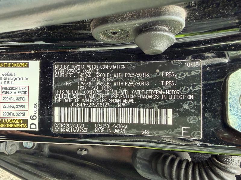 Aukcja sprzedaży 2019 Lexus Gx, vin: JTJBM7FX2K5218129, numer aukcji: 56171636