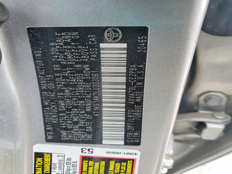 Aukcja sprzedaży 2020 Toyota Camry, vin: 4T1K61AK2LU303061, numer aukcji: 58366016