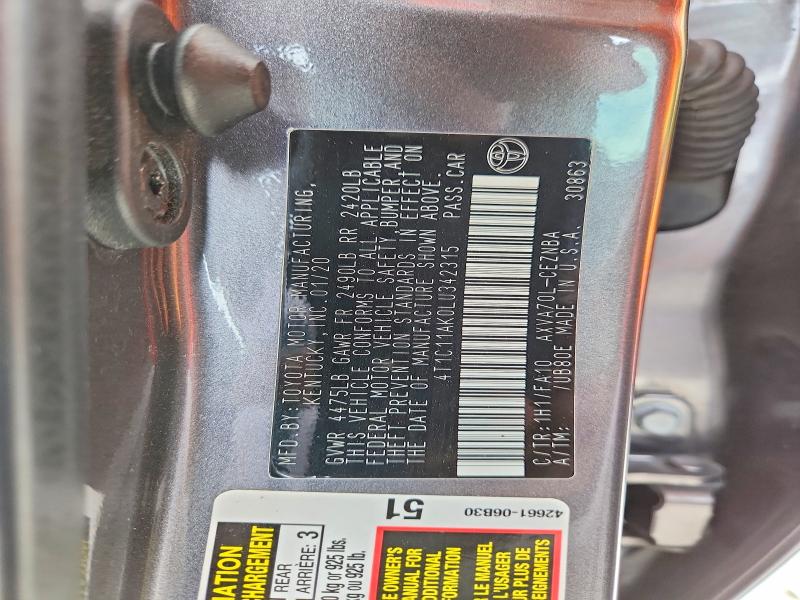 Продаж на аукціоні авто 2020 Toyota Camry, vin: 4T1C11AK0LU342315, номер лоту: 56651176