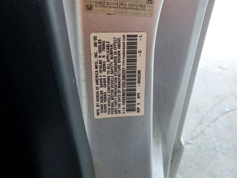2005 Honda Civic მანქანა იყიდება აუქციონზე, vin: 1HGEM22125L080291, აუქციონის ნომერი: 55938136