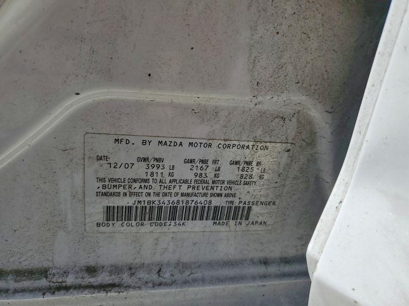 Aukcja sprzedaży 2008 Mazda 3, vin: JM1BK343681876408, numer aukcji: 57704686