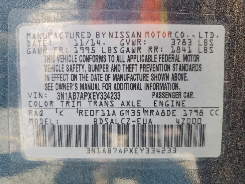 58819546 :رقم المزاد ، 3N1AB7APXEY334233 vin ، 2014 Nissan Sentra مزاد بيع