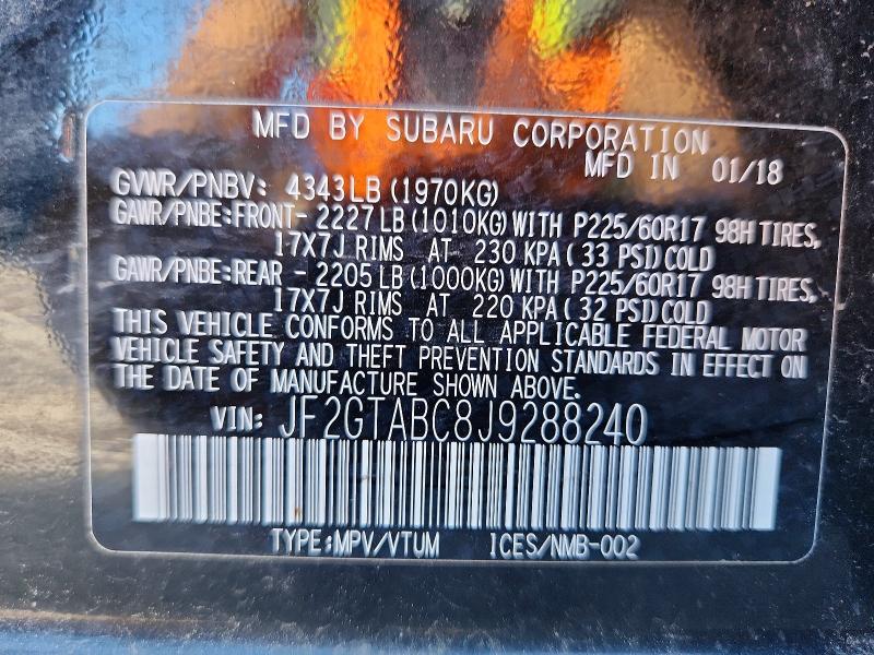 Aukcja sprzedaży 2018 Subaru Crosstrek, vin: JF2GTABC8J9288240, numer aukcji: 57060506