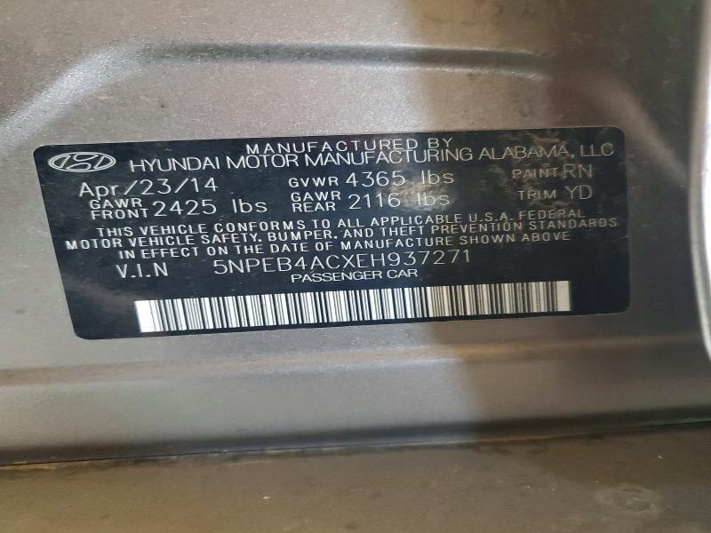 Aukcja sprzedaży 2014 Hyundai Sonata, vin: 5NPEB4ACXEH937271, numer aukcji: 57813376