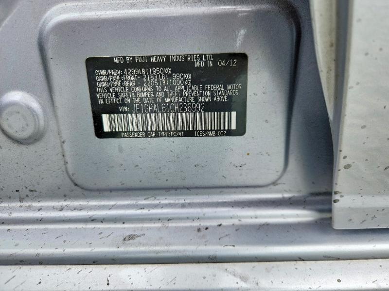 Aukcja sprzedaży 2012 Subaru Impreza, vin: JF1GPAL61CH236992, numer aukcji: 56876306